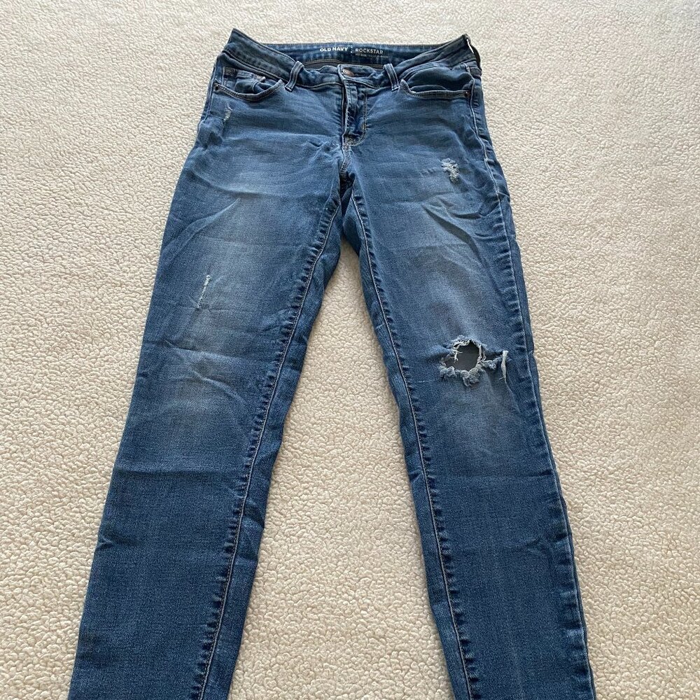 Old Navy, Medium Wash, Mid-rise, Distressed Skinny Jeans, Size 4